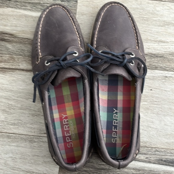 🏝️SPERRY TOPSIDERS(SPLASH FOLKSTONE GREY)SZ 10.5 M WORN COUPLE TIMES GREAT COND - Picture 1 of 8